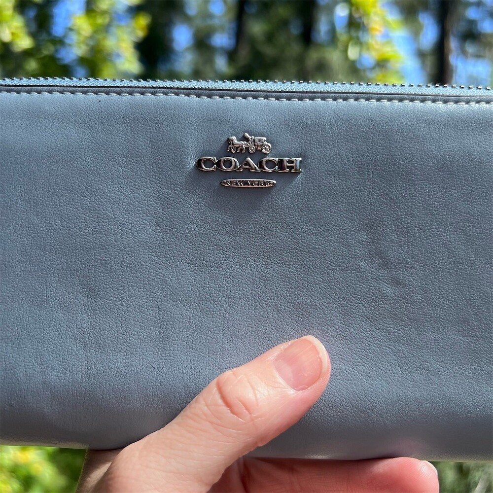 COACH Long Zip-Around Wallet Blue Smooth Leather w Silver Hardware AUTHENTIC - Picture 12 of 13